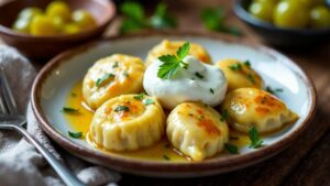 Pelmeni mit Sauerrahm-Dip