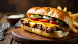 Philly Cheesesteak – Saftiges Steak-Sandwich mit Käse und Zwiebeln.