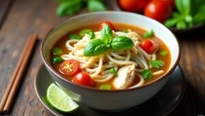 Pho Ga mit Basilikum und Tomate