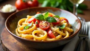 Pici Pasta mit Knoblauch und Tomaten