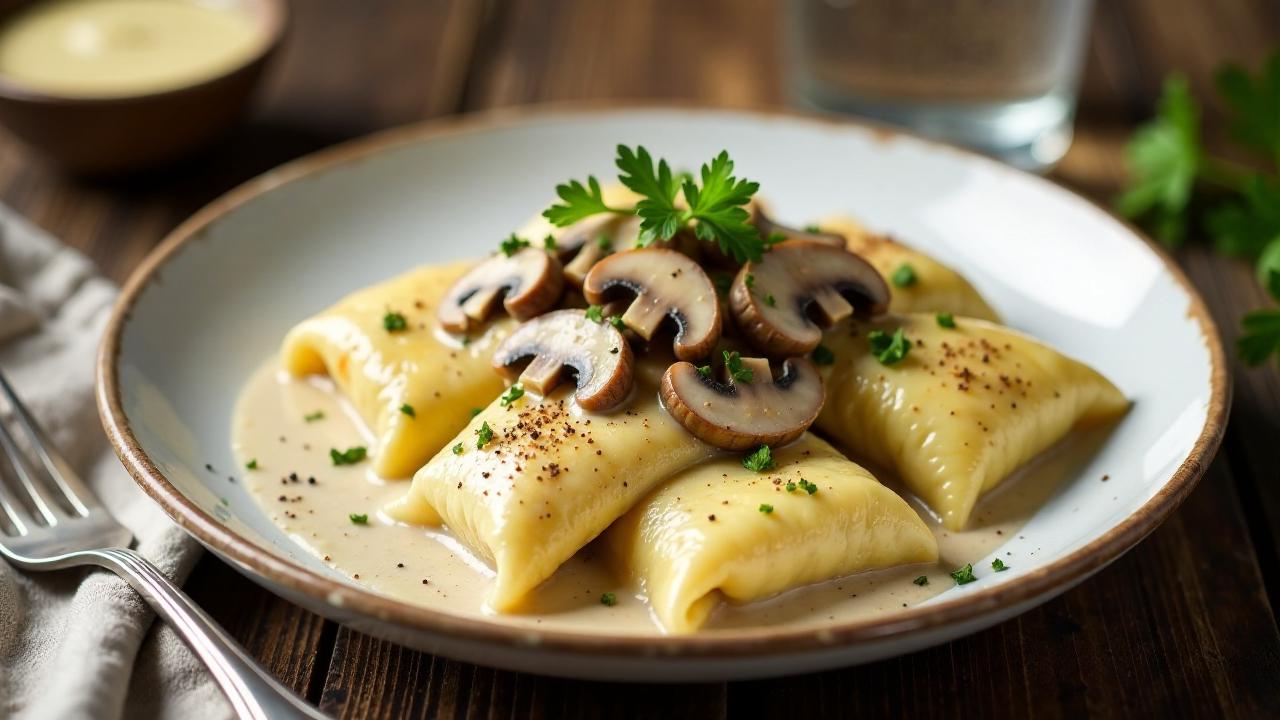 Pilz-Maultaschen mit Rahmsauce