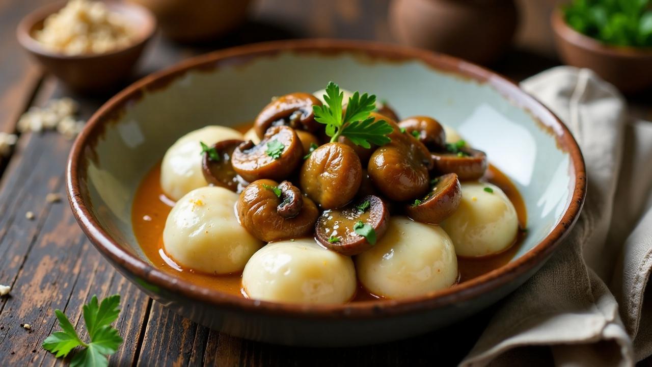 Pilzragout auf Tofu-Klößen