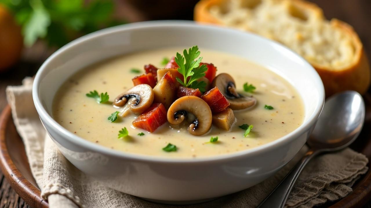 Pilzrahmsuppe mit Räucherspeck