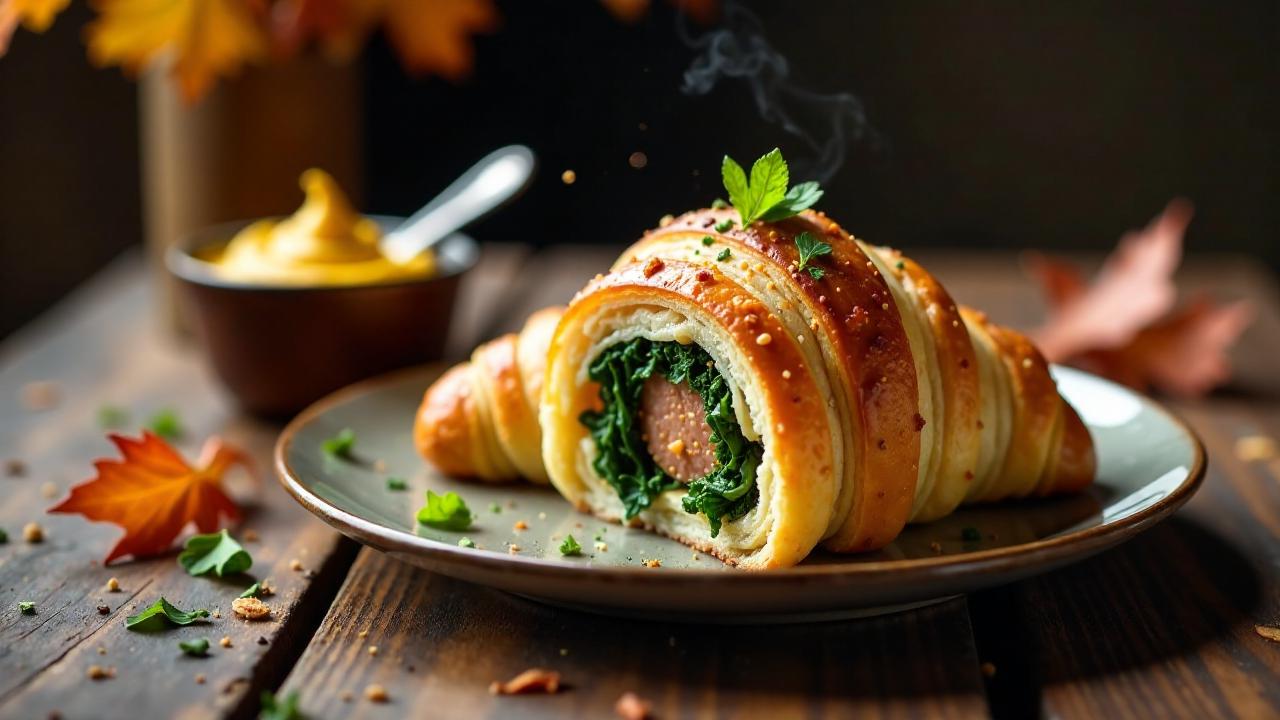 Pinkelwurst-Croissants mit Grünkohlfüllung