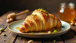 Pistazien-Croissants mit Honigglasur