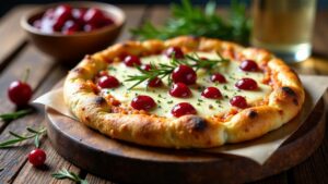 Pizza mit Brie und Preiselbeeren