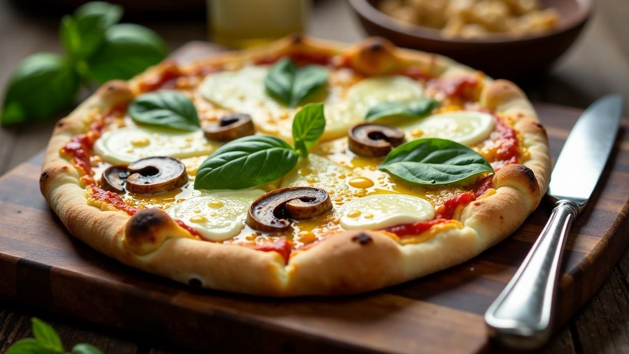 Pizza mit Champignons und Trüffelöl