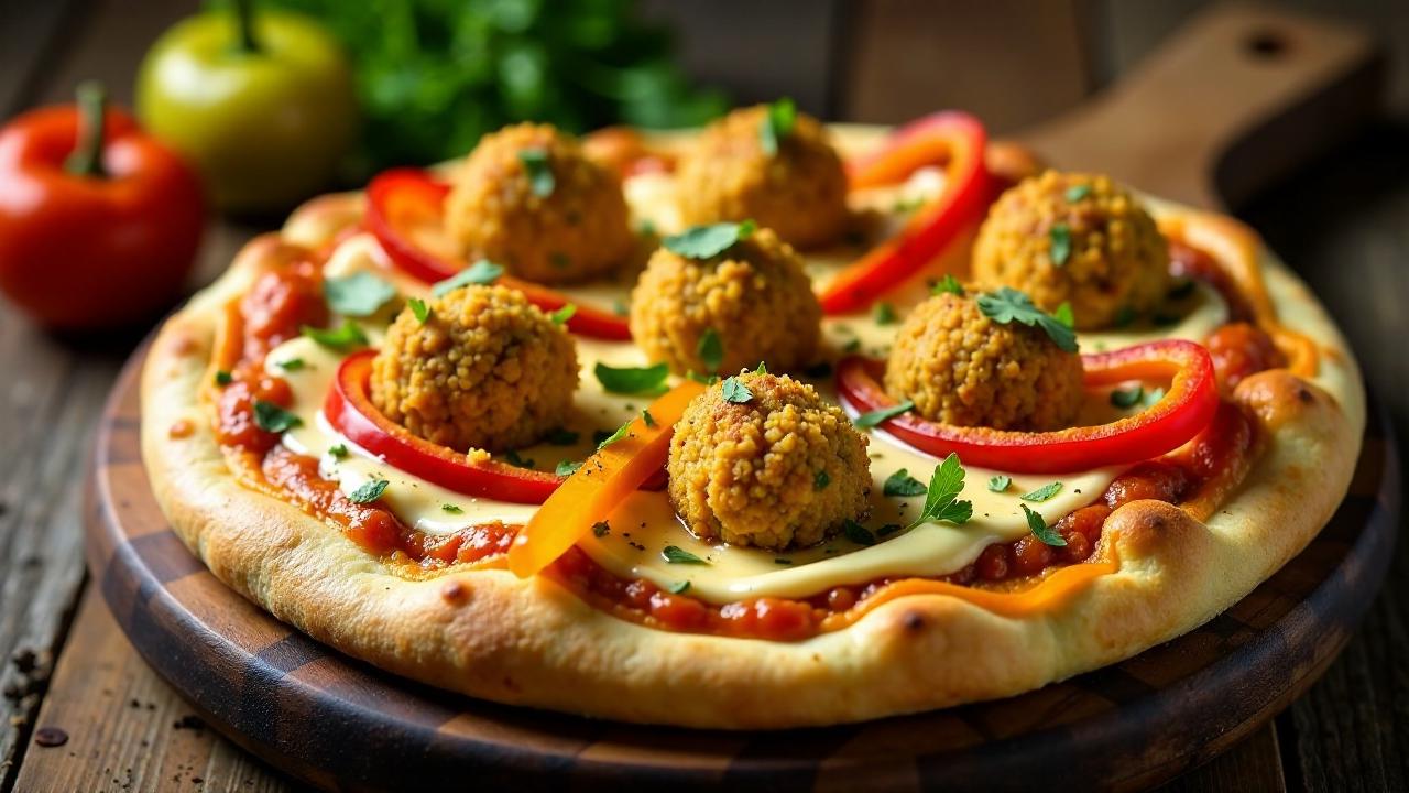 Pizza mit Falafel und Tahin