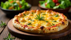 Pizza mit Grated Kartoffeln und Cheddar