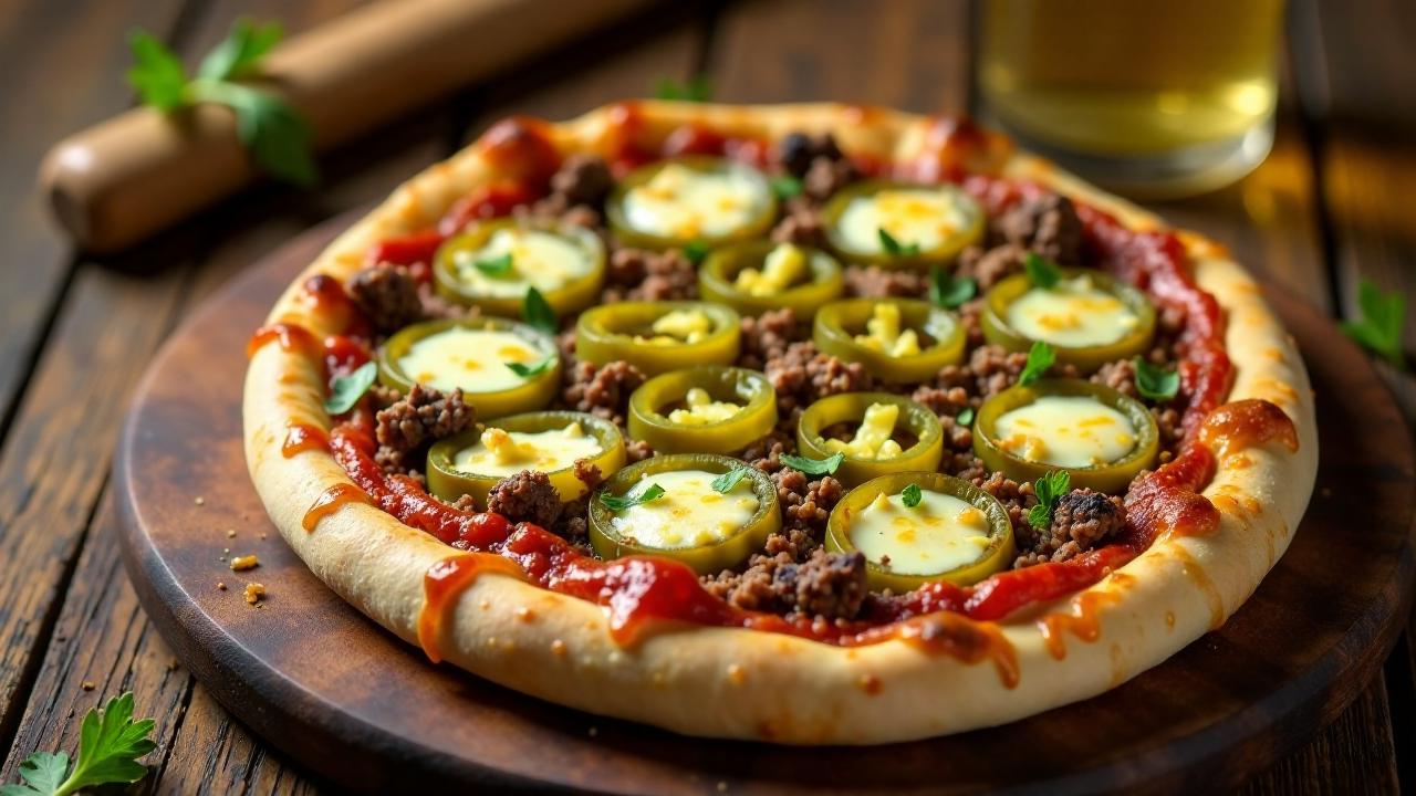 Pizza mit Hackfleisch und Jalapeños