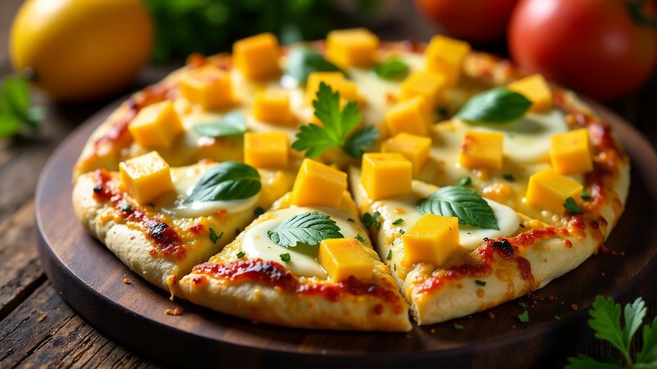 Pizza mit Hähnchen und Mango