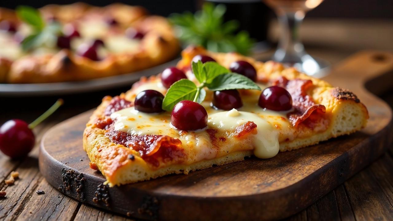 Pizza mit Hirschspeck und Sauerkirsch