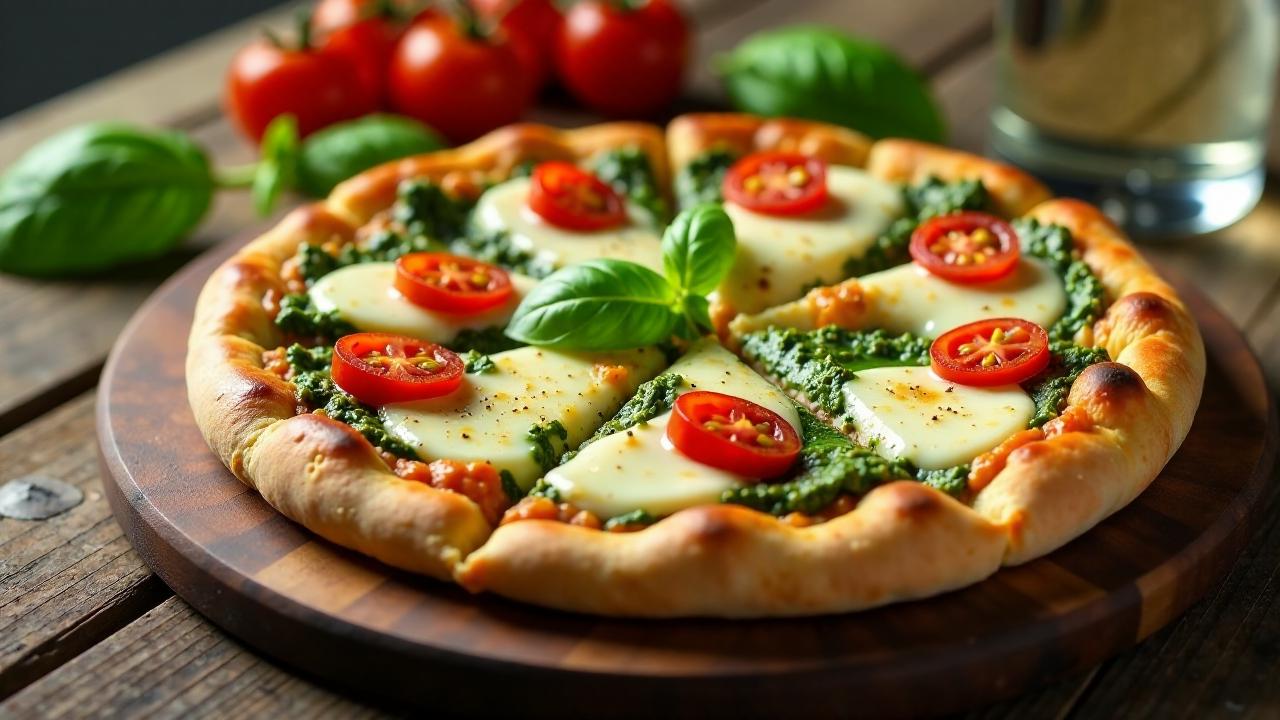 Pizza mit Pesto und Kirschtomaten