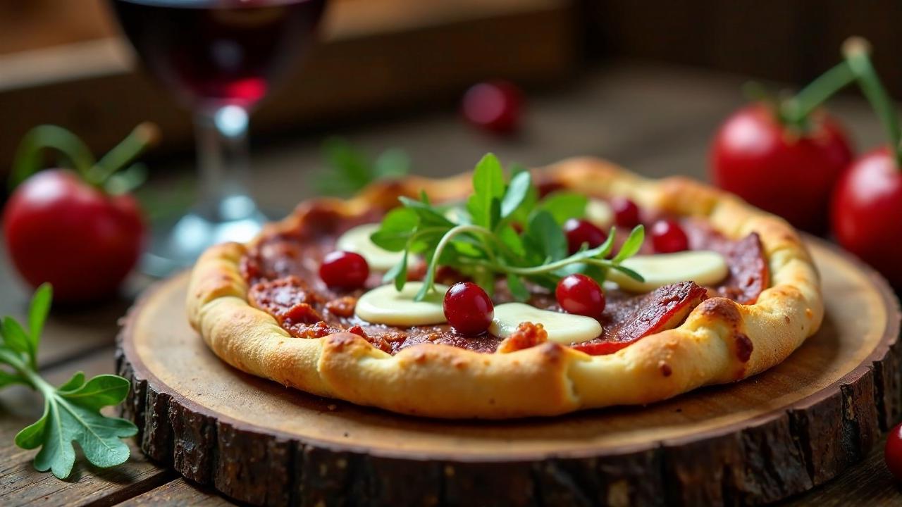 Pizza mit Venison und Preiselbeeren