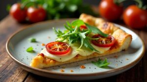 Pizza mit getrockneten Tomaten und Rucola