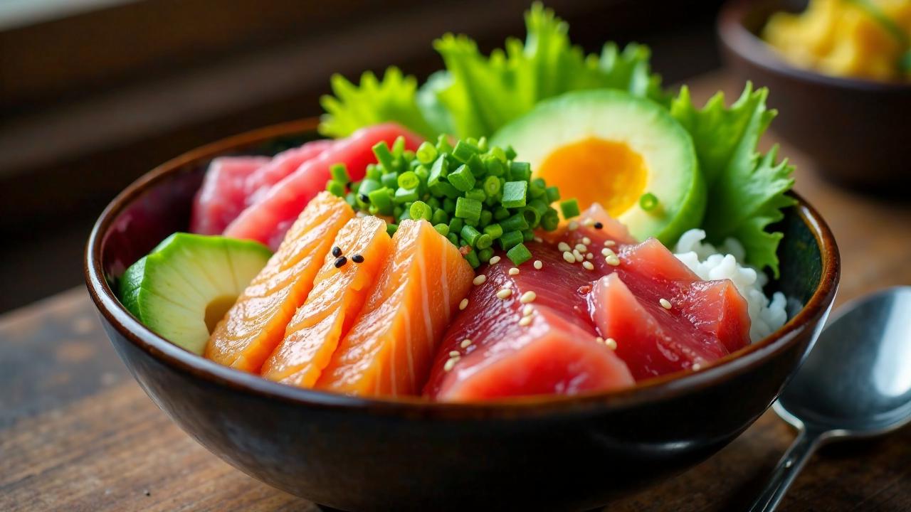 Poke Bowl mit verschiedenen Sashimi