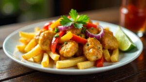 Pollo Saltado: Gebratenes Hähnchen mit Pommes