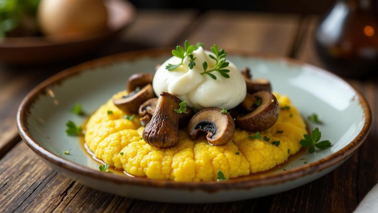 Porrione arrastato - Pilzpolenta mit Paprikapulver und Ricotta