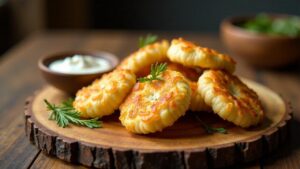 Puchkas gefüllt mit Dill-Joghurt