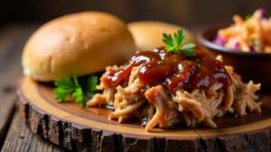 Pulled Pork – Langsam gegartes Schweinefleisch in BBQ-Sauce.