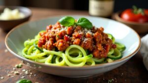 Putenhack-Bolognese auf Zoodles