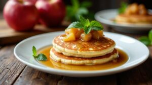 Quarkkeulchen an Apfel-Zimt-Kompott