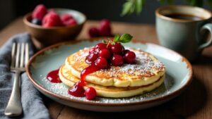 Quarkkeulchen auf Chutney aus roten Beeren