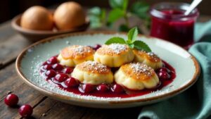 Quarkkeulchen mit Cranberrysauce