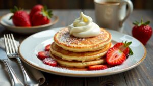 Quarkkeulchen mit Schlagsahne und Erdbeeren