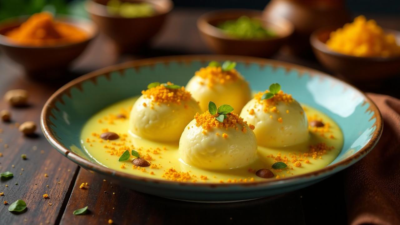 Rasmalai (Quarkbällchen in Milchsoße)