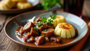 Reh-Gulasch mit Kartoffelklößen