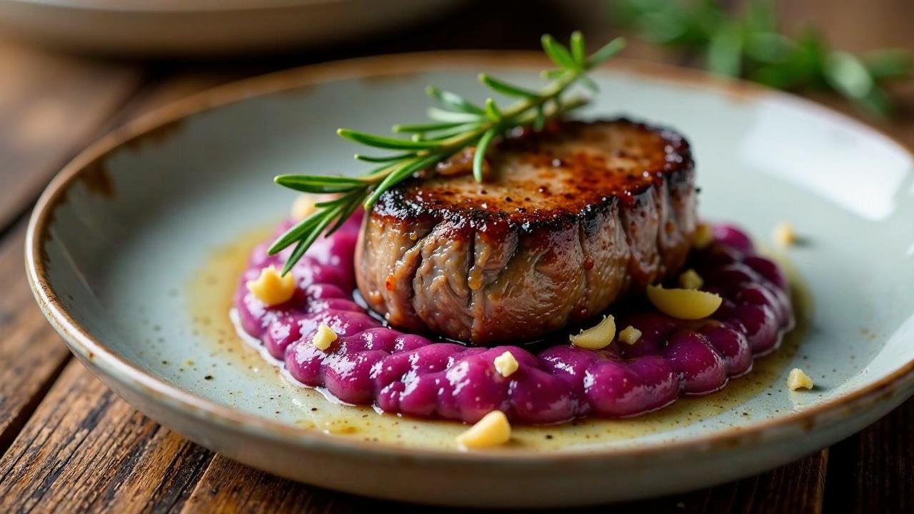 Rentier-Steak mit Knoblauchpüree