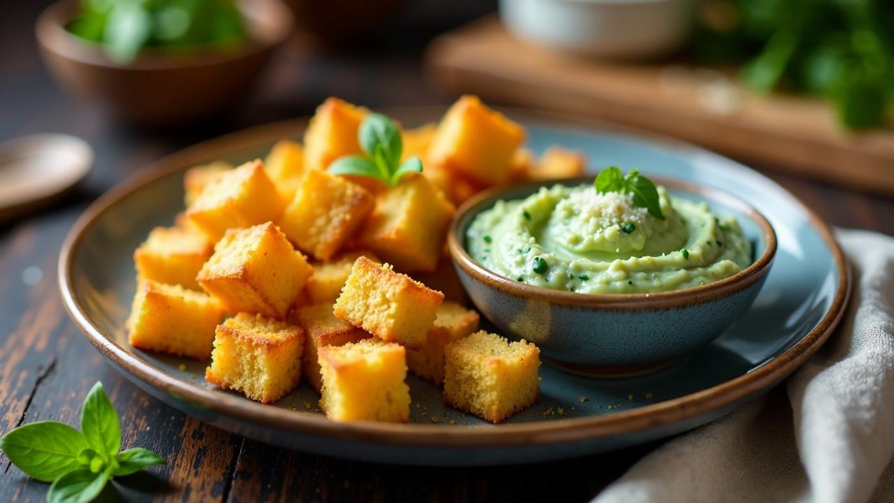 Rewena-Croutons mit Spinat-Dip