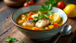 Riffbarsch-Suppe mit Zitrusnoten