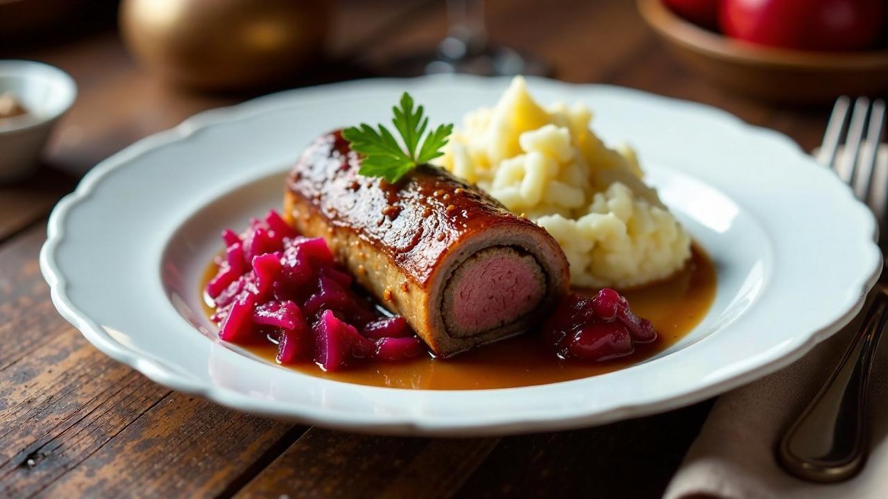 Rinderrouladen mit Rotkohl und Apfelgelee