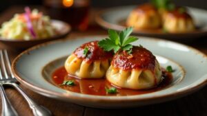 Rindfleisch-Maultaschen mit Barbecue-Sauce