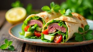 Roasted Emu and Salad Wrap