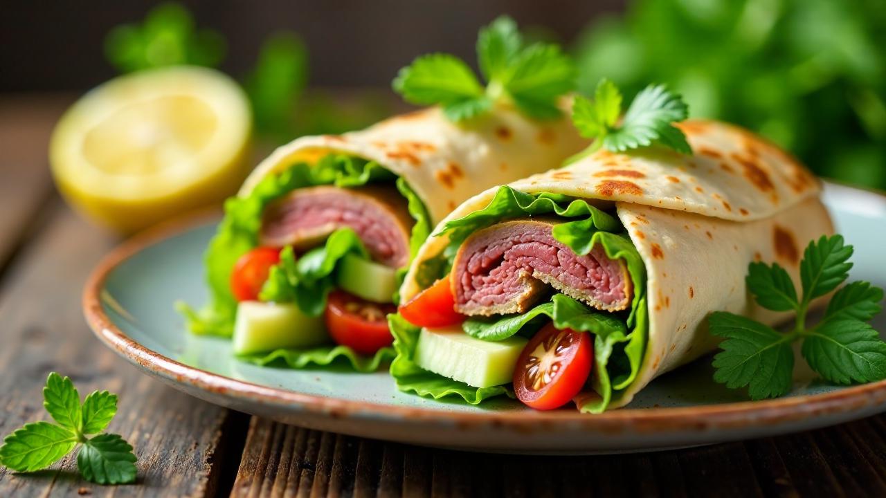 Roasted Emu and Salad Wrap