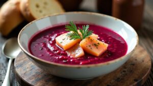 Rote-Bete-Suppe mit Räucherfisch