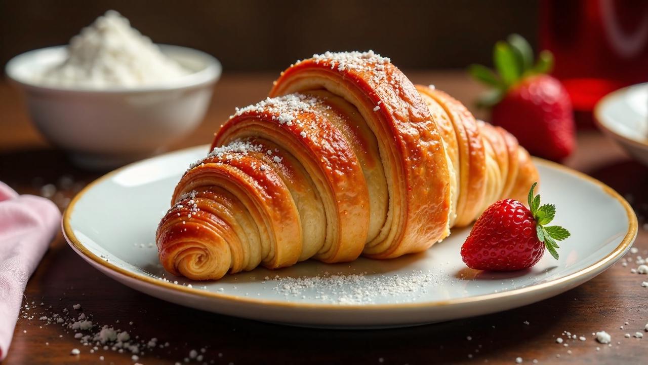 Roter Samt-Croissants mit Frischkäsefüllung