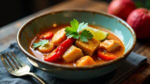 Rotes Ente-Curry mit Litchis