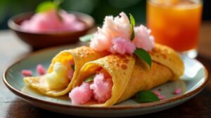 Roti Sai Mai (Thailändischer Zuckerwatte-Crêpe)