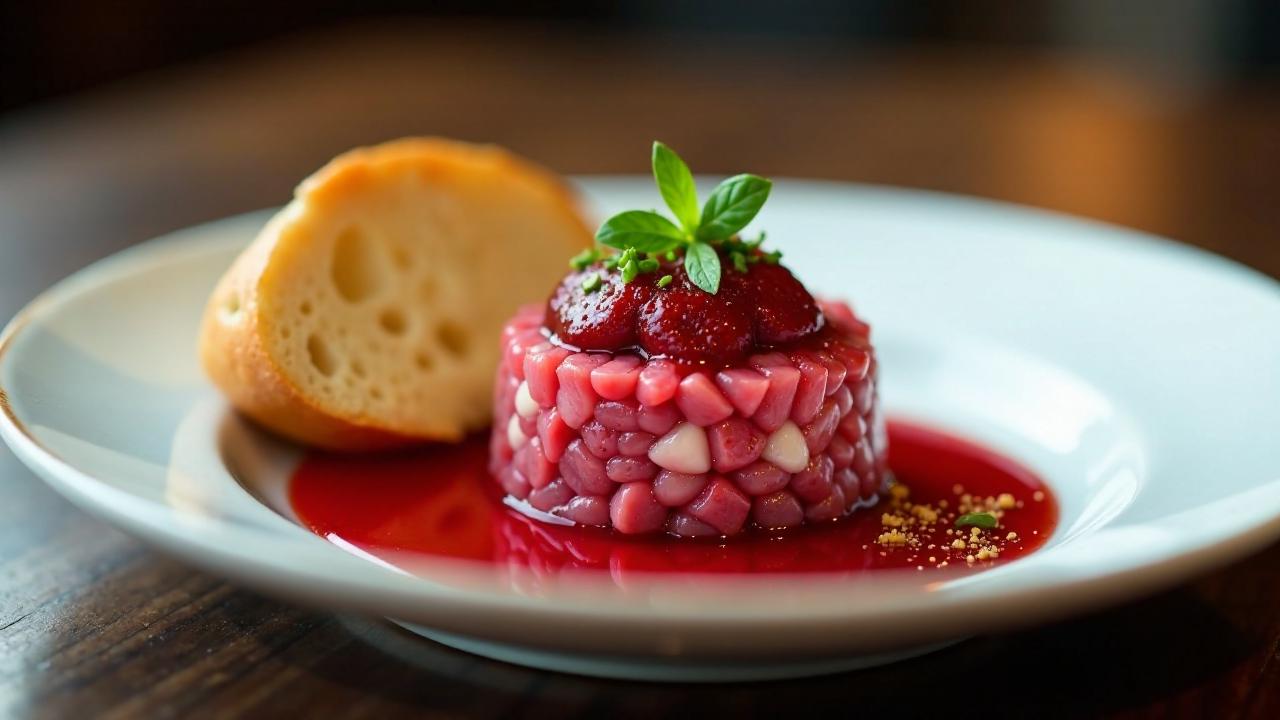 Rotwein-Schaum auf Beef Tartar