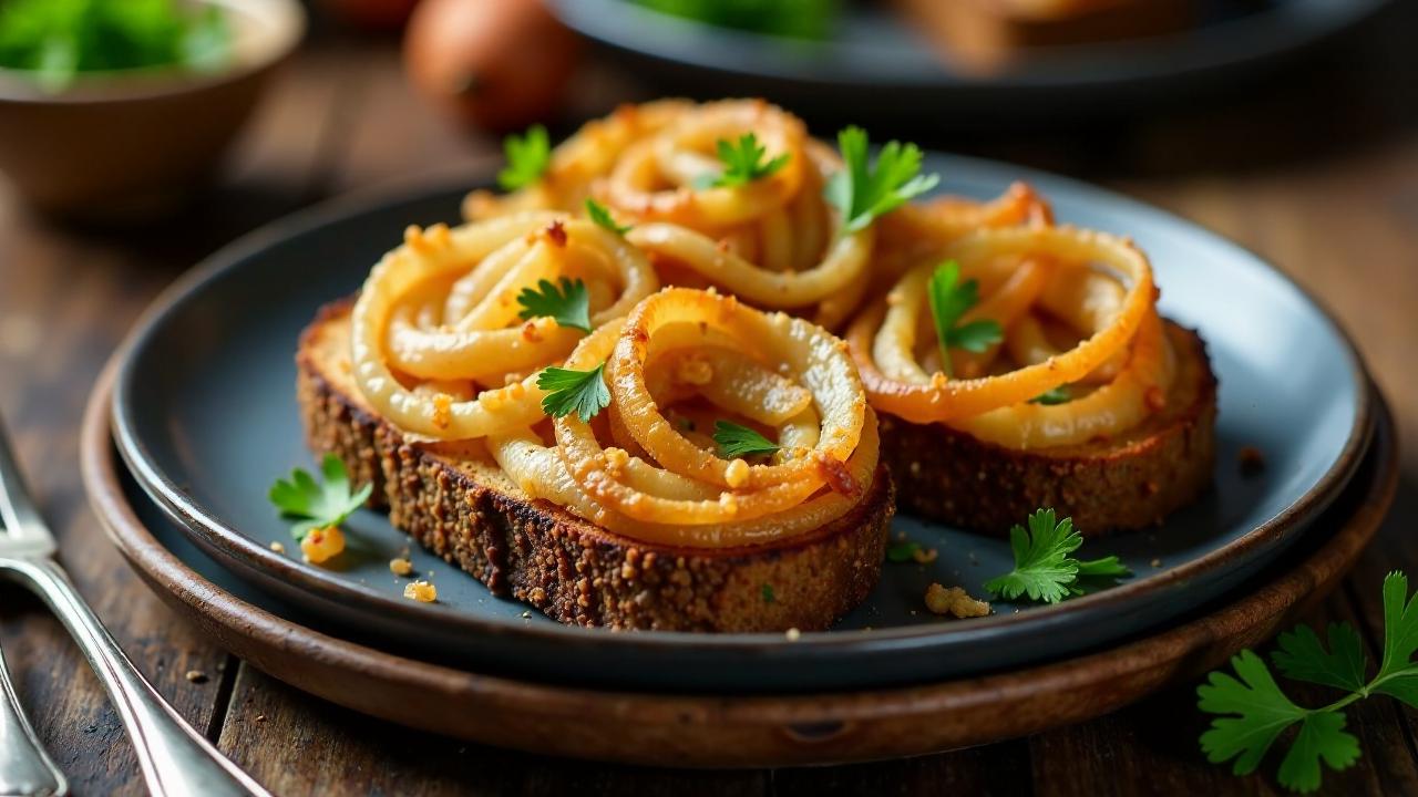 Röstzwiebeln auf Schwarzbrot