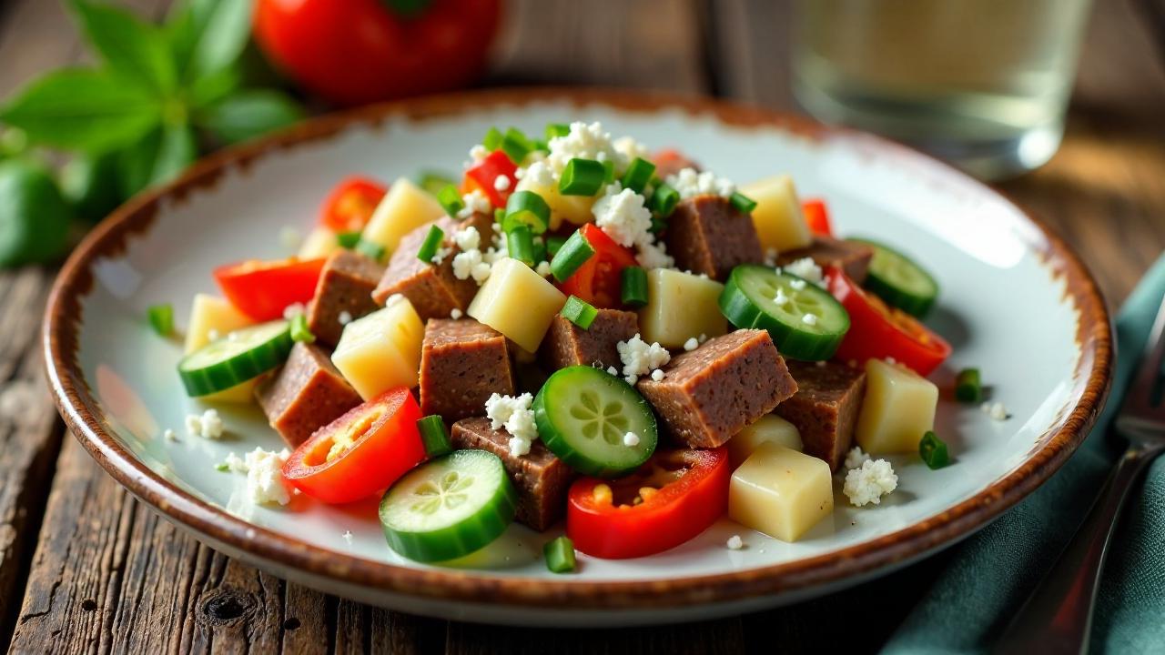 Rustikaler Leberkäse-Bauernsalat