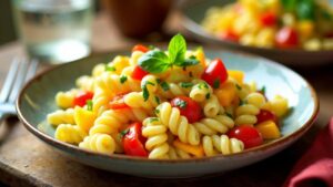 Süß-saurer Nudelsalat mit Paprika und Ananas