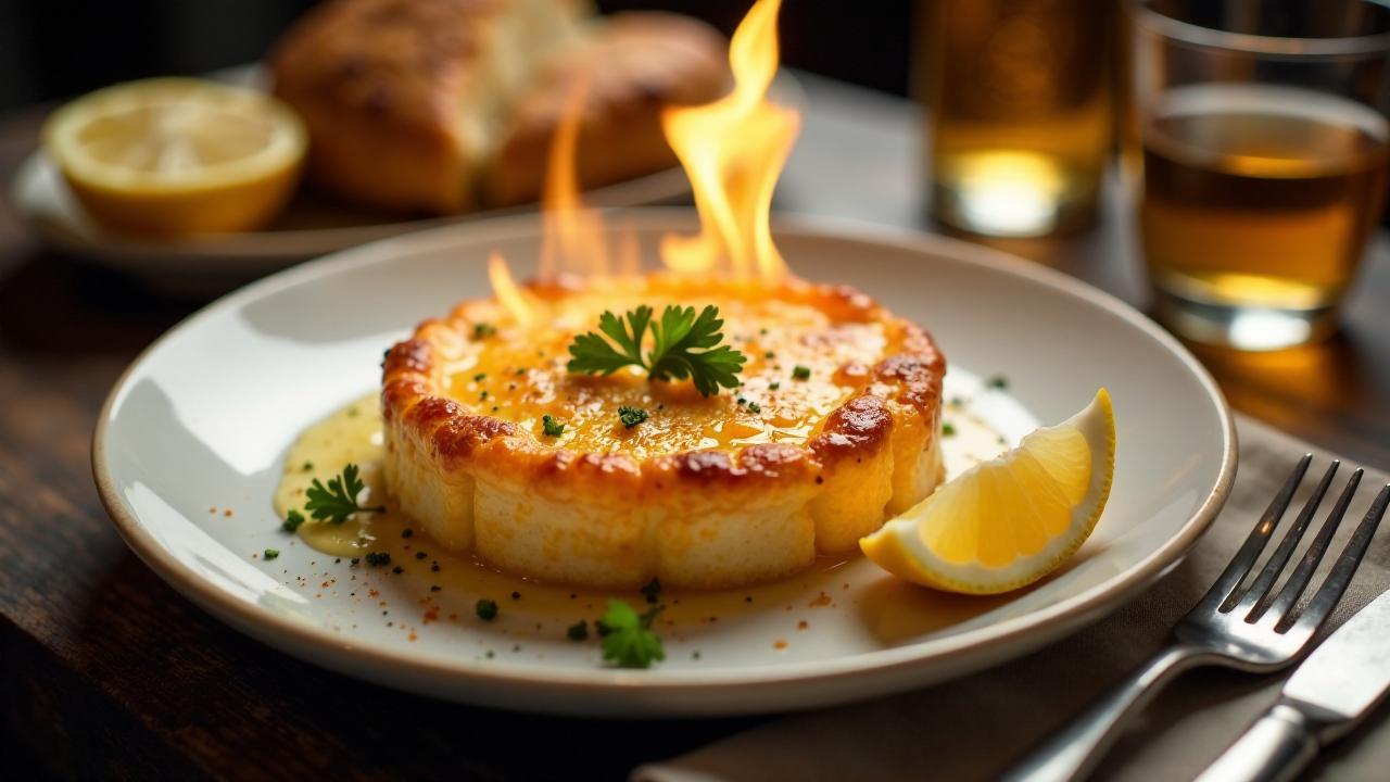 Saganaki-Käse flambiert