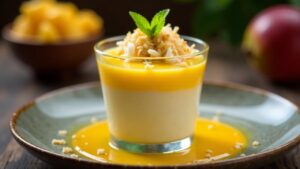 Sago-Pudding mit Kokosnuss und Mangosauce