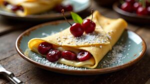 Salziges Crêpe mit Kokos-Kirsch-Füllung