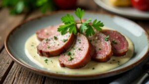 Sauerbraten mit Blauschimmelkäsesauce